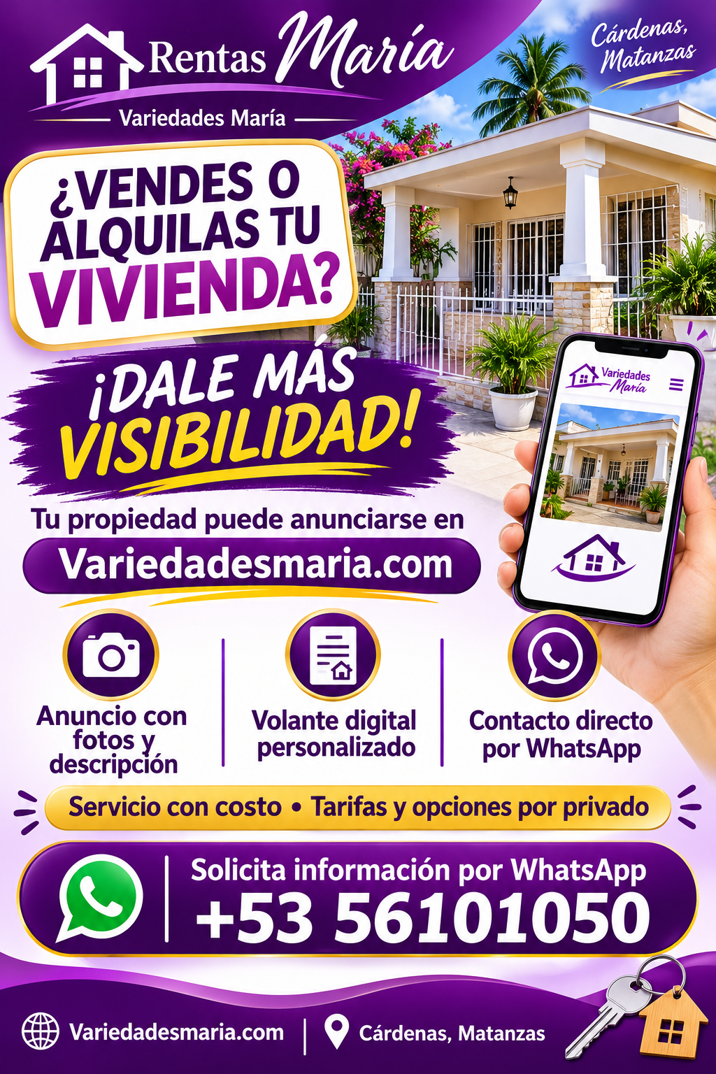 Ejemplo ilustrativo de volante para promocionar una propiedad en alquiler o venta