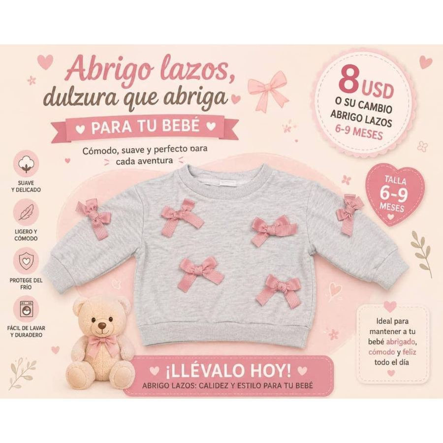 Abrigo con lazos bebé 6 a 9 meses