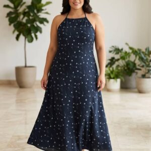 Vestido Negro Largo Estampado Fino