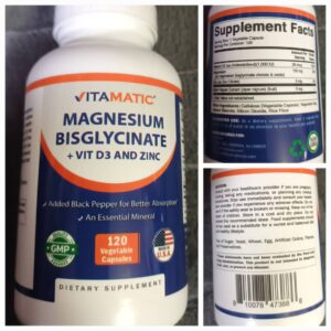 MAGNESIUM BISGLYCINATE(150mg) + D3(25mcg) AND ZINC(5mg) (120 tabletas)