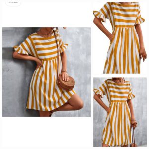 VESTIDO BLANCO CON RAYAS COLOR MOSTAZA (1 XL)